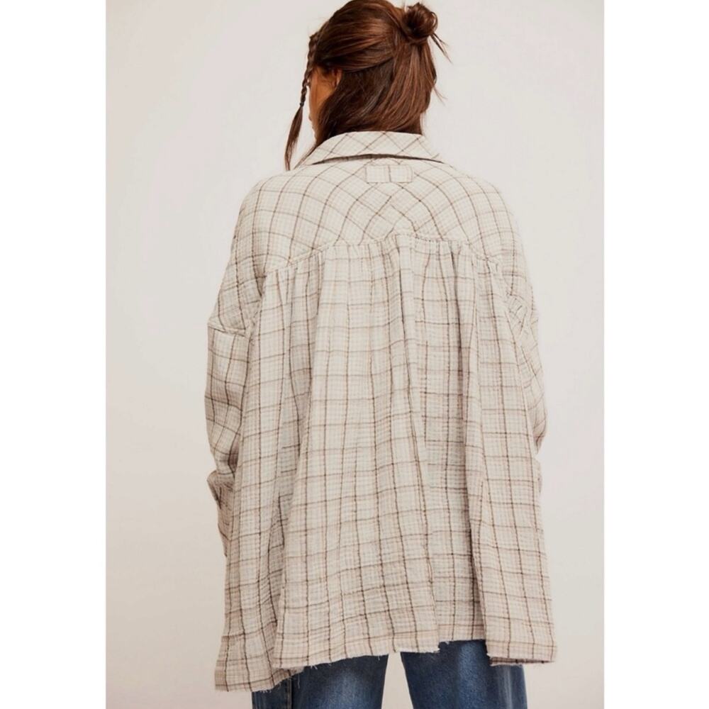 Free People Oversized Bohemian Grunge 90s Fall Cardiff Plaid Top Shirt Large - Picture 4 of 10